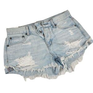 Cut Off Jean Shorts Womens Size 4 Blue Denim Destroyed Tom Girl Shortie